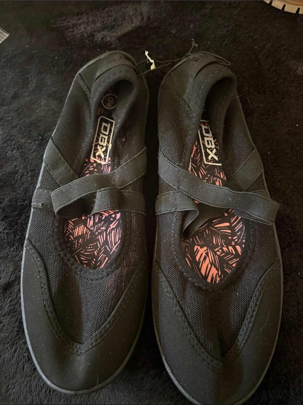 DBX1 Black Canvas Mary Jane Flats with Patterned Insole